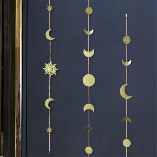 3pcs Different Moon Phase Garland Wall Hanging Ornaments Sun Star Garland With Chains For Home Wedding Party Wall Decorations|Go