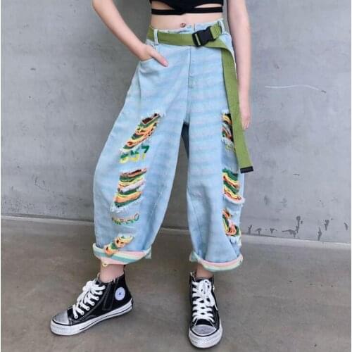2021 new wholesale girls denim holes long pants fashion spring girls jean pants 4-9t A747