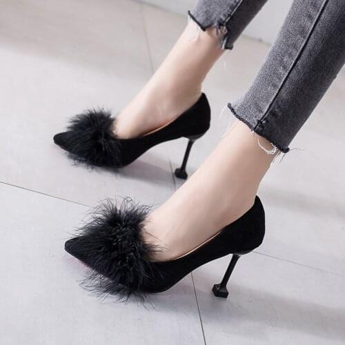 High Heels Stiletto Heel 2021 New Korean Version of Wool Shoes Pointed Toe All-match Womens Shoes Black Work Single Shoes Women