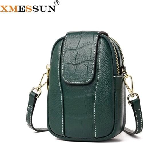 XMESSUN New Crocodile pattern Genuine Leather Bags Women Fashion Trendy Shoulder Messenger Bag Mobile Phone Bag Coin Purse Ins
