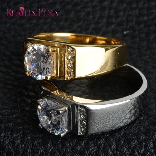 Austrian Cubic Zirconia Engagement/Wedding Finger Rings For Man Gold Color Fashion Brand Stainless Steel Jewelry Wholesale