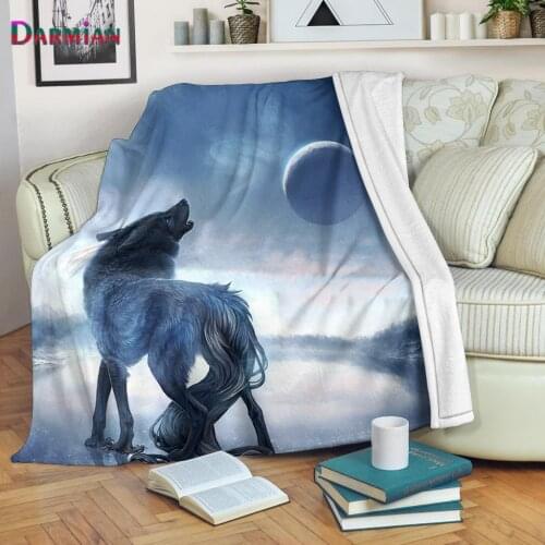 DARMIAN Cool Wolf Printing Men Kids Sofa Blanket Super Soft Animal Bed Cover Premium Fluffy Fabric Home Couch Decoration manta