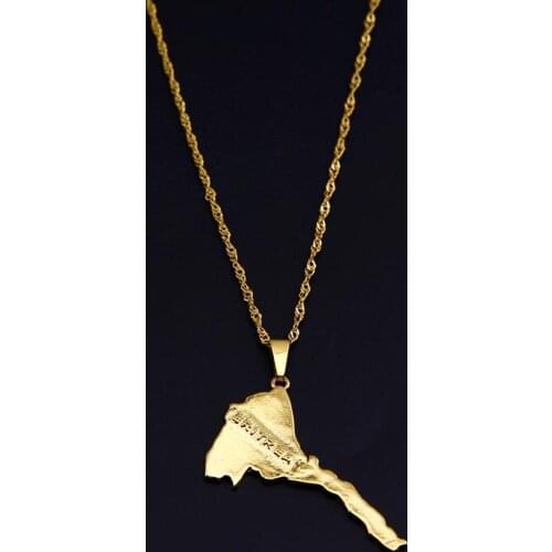 Ethiopian Gold Color Eritrea Map Pendant Neckalce Orthodox Tewahedo Traditional Festivals Jewelry