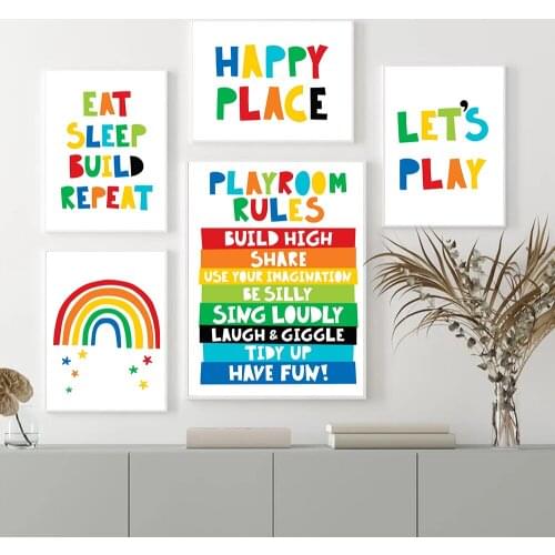 Rainbow Happy Place Kid Nursery Poster Nordic Wall Art Canvas Prints Painting Picture Children Bedroom Decoration Playroom Decor