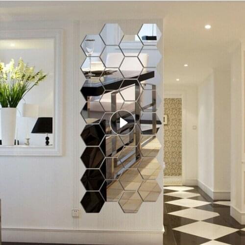 Hexagon 3D Mirror Wall Sticker Removable Home Decor Mirror Decor Stickers Art HOME Wall Decoration Mirror Multicolor 12PCs/Set