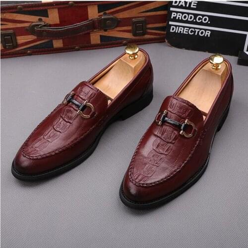 Wedding dress shoes Homecoming men black horse bit buckle designer men business shoes Smoking Slipper US size : 6.5-10