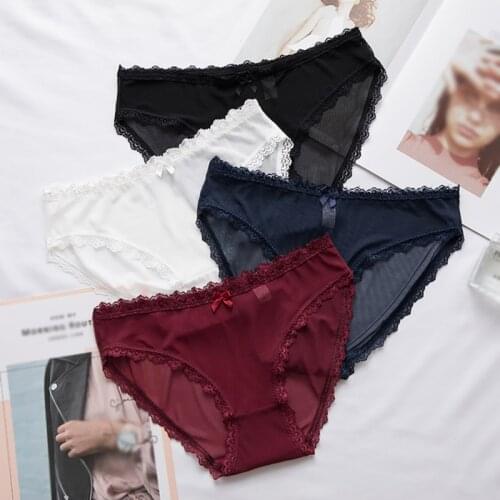 Fashion Sexy Lace Low Rise Breathable Mesh Briefs Ultra-thin Seamless Women\s Comfortable Solid Color Panties