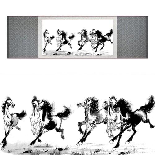 Top quality Chinese Horse silk painting Horse art painting Silk scroll art painting eight horse painting19062709