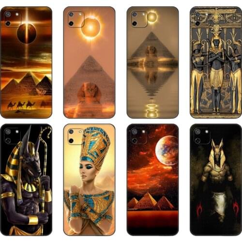 Black tpu Case For OPPO Realme C11 C20 C21 Case Back Cover Bumper Egypt Nefertiti Anubis Ankh