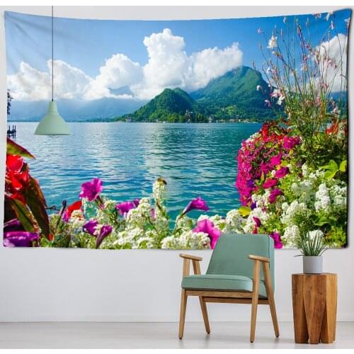 Green Mountain And Green Water Tapestry Wall Hanging Bohemian Natural Scenery Colorful Table Mat Living Room Home Decoration
