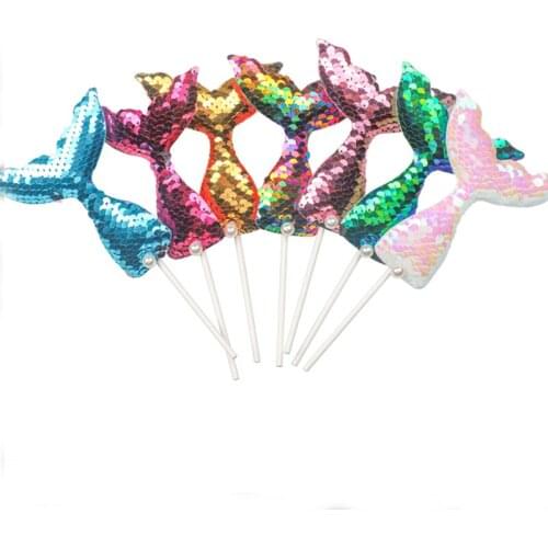 200pcs/lot Sequined Unicorn Mermaid Tail Party Cake Decoration Wedding Paillette Mermaid Cupcake Topper picks baby shower boy