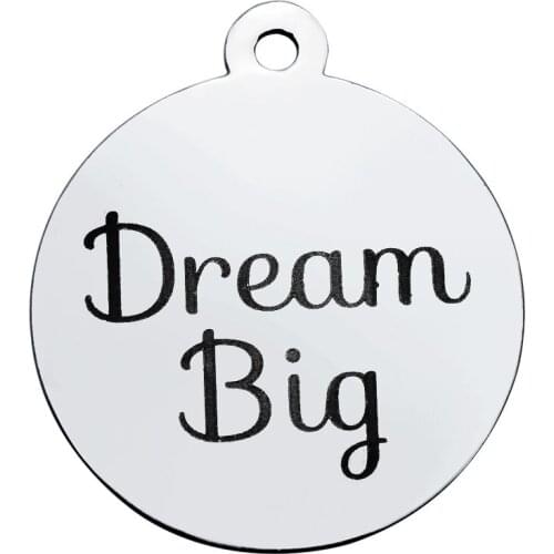 BULK 30pcs Stainless Steel Inspirational Quote Dream Big Charms Engraved Letters Pendant 20*23.2mm