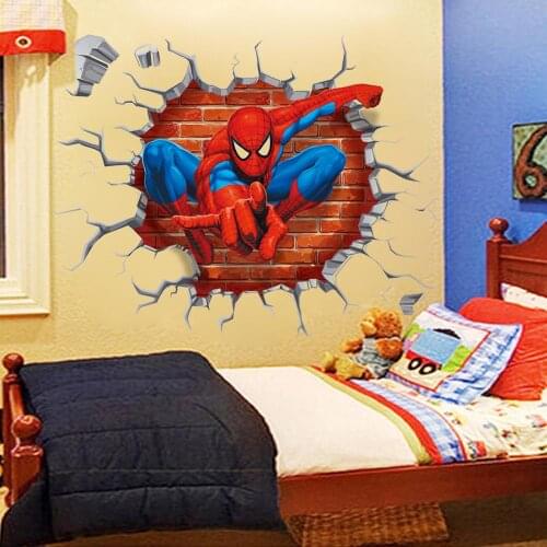 Spiderman Cartoon Wallpaper Stickers Hero PVC Waterproof 3D Adesivo Wall Sticker For Kids Room Decoration Toys Home Decor Modern