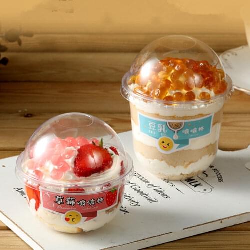 50pcs High quality 250ML 360ML 500ML cake cup U shape milk tea plastic cups party yogurt pudding ice cream dessert cus with lids