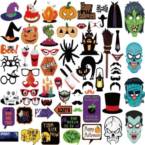 59Pcs Halloween Decoration Door Hanging Halloween Funny Horror Door Decoration Flag Pulling Photo Props Scary Photo Frame 2021