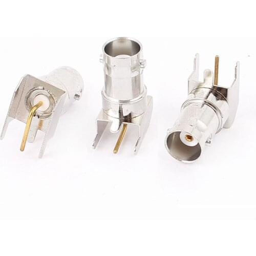 BNC Female Right Angle Single Pin Soldering PCB Mount Connector 3Pcs