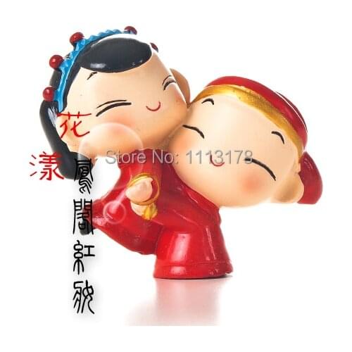 Cheap Resin Chinese doll decoration cake topper married couple wedding cake toppers traditional gift room decorations figurines