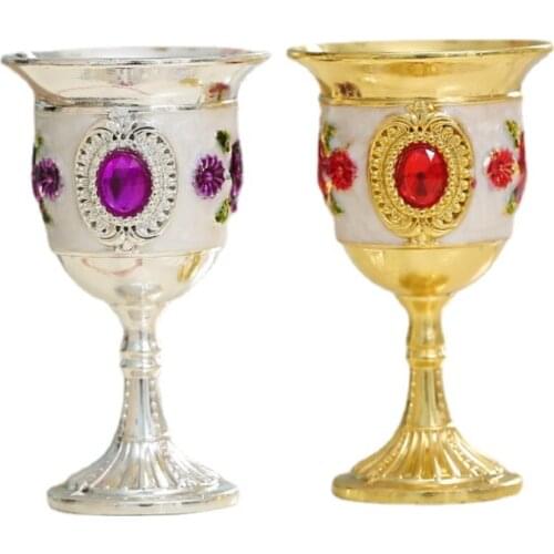 Exquisite Goblet Metal Tin Alloy Shot Cup Classical Light Luxury Rose Pattern Vodka Shochu Sake Cup Wine Glass Set