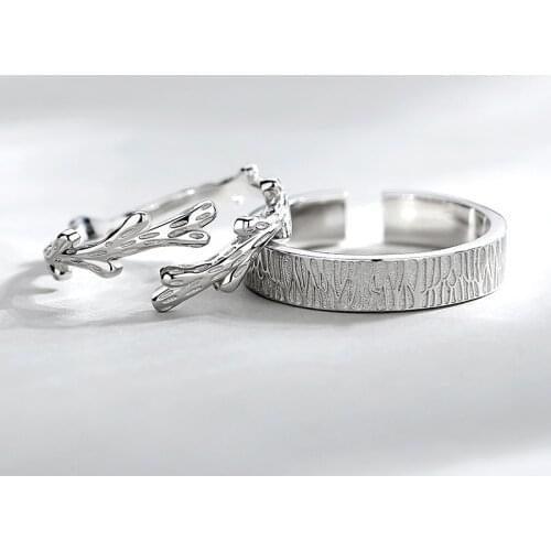 Dainty Male Female Small Branch Ring 100% Real Sterling Silver Couple Wedding Ring Dainty Open Engagement Rings For Women Men