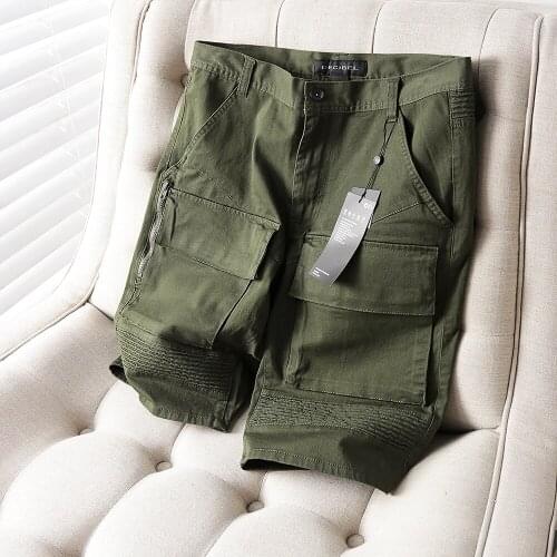 Pocket overalls cargo shorts pure cotton straight army green traff-style men 2021 sheiner male shorts