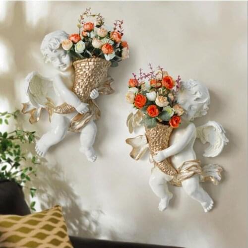 Creative Angel Wall Hanging Vase Flower Pot Plant European Three-dimensional Mural Background Wall Decoration Supplies Craft Art