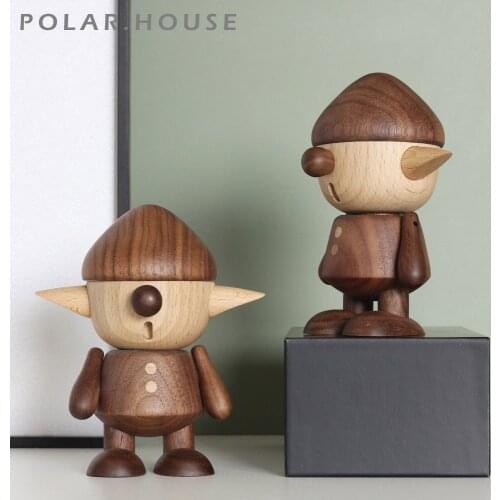 Creative Hobbit Ornament Wooden Panda Figurine Natural Wood Dolls Animal Figure Home Decoration Accessories Man Birthday Gift