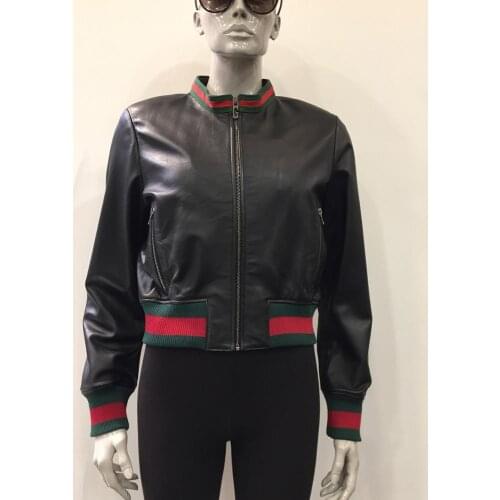 Women Famous Brand Genuine Leather Black Bomber Jacket Real Sheepskin Coat Motorcycle Biker Slim Short Fashion Casual Ucci Coat