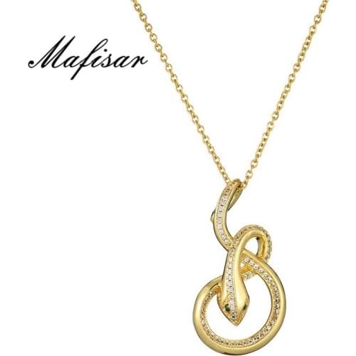 Mafisar Gold Color Winding Shape Snake Necklace Gold Chain AAA+ CZ Vivid Animal Jewelry Punk Style Snake Necklace Bijoux