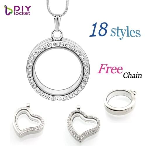 Diylocket 30mm magnetic glass floating charms locket pendant necklace Memory photo Lockets 18 Styles Free Chains LSFL01-06