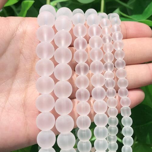 4/6/8/10/12mm Natural Stone Frosted Matte White Crystal Glass Beads Loose Beads For Jewelry Making DIY Bracelet Necklace 15inch