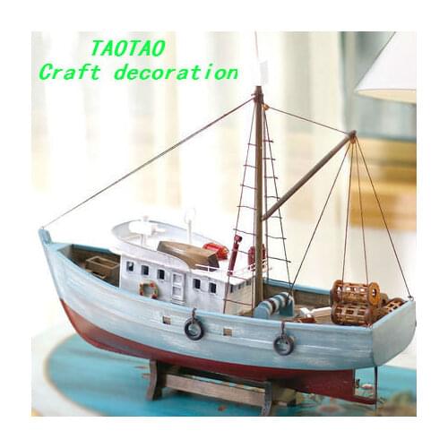 Simulation fishing boat model decoration Mediterranean style solid wood craft boat sailing model ship Birthday gifts, gifts