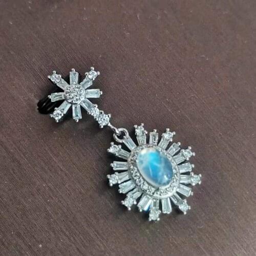 ECHSUNs925 Sterling Silver Natural Blue Moonstone Gemstone Earrings Pendant Ring Jewelry Set Ladies Luxury Jewelry