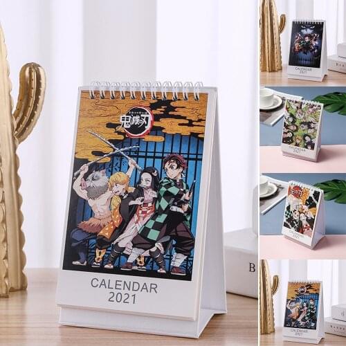 Desk Calendar 2021 Anime Demon Slayer Kimetsu No Yaiba Kamado Tanjirou Cartoon Figure Desk Calendars Daily Schedule Planner