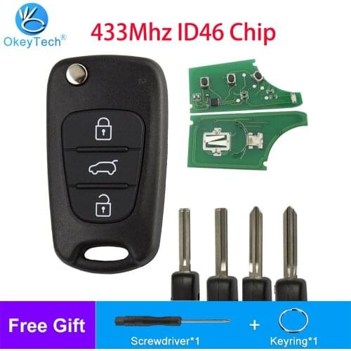 OkeyTech For Hyundai Santa Fe I20 I30 Ix25 Ix35 Sportage 433Mhz ID46 Chip 3 Buttons Flip Folding Remote Smart Car Key For Kia