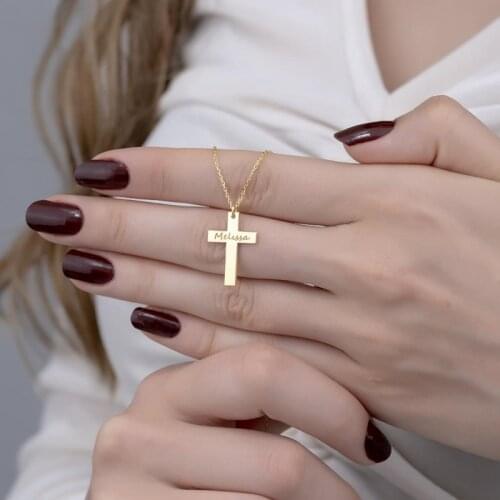 Stainless Steel Couple Necklaces Custom Cross Necklace Christian Jesus Religious Customized Personalized Nameplate Necklace