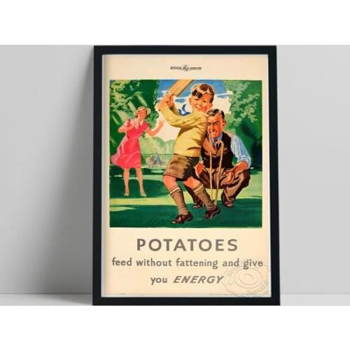 Children And Parents Play Game Poster, Potatoes Feed Without Fattening And Give You Energy Art Prints, Vintage Art Wall Decor