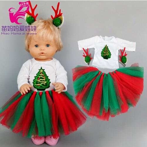 Baby doll dress Christmas tree for 38cm Nenuco Ropa y su Hermanita red green skirt doll clothes