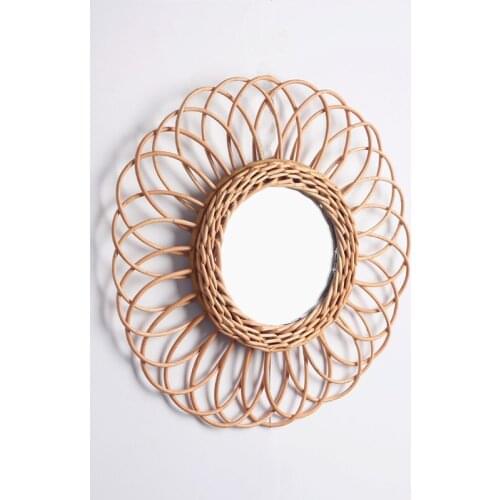 Wicker Decorative Mirror Nordic Rattan Mirror Homestay Decorative Mirror Wall Decoration Film and Television Props