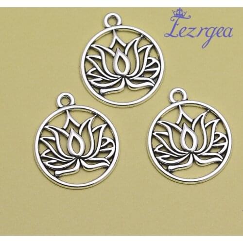 30pcs/lot--22x19mm, lotus charms, Antique silver plated lotus flower charms,DIY supplies,Jewelry accessories