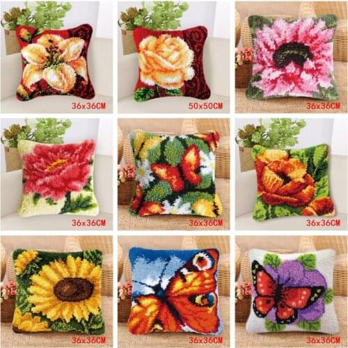 Flower Series Segment Embroidery Pillow Flowers Grass Coarse Wool Cross Stitch Latch Hook Carpet Embroidery DIY Latch Hook Kit