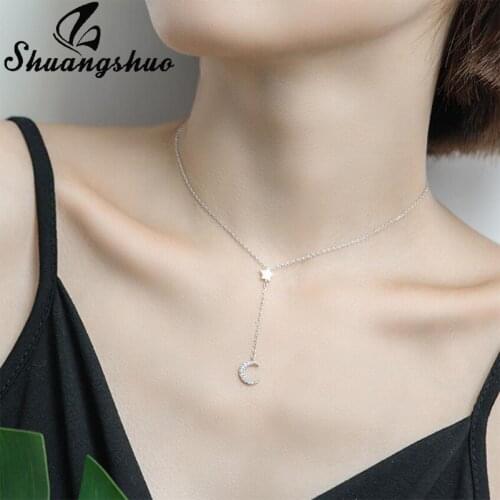 Shuangshuo 2018 New Fashion Trendy Crystal Star And Moon Necklaces & Pendants Jewelry Moon Star Choker Necklace Choker for Women