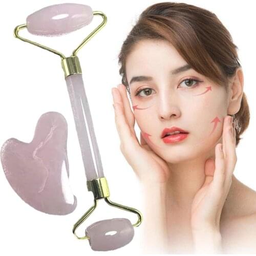 2pcs/set Face Massage Roller Gua Sha Scraper Board SPA Scraper Stone Face Lift Up Wrinkle Remover Massager Set