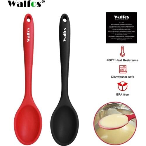 WALFOS Large Food Grade Silicone Long-Handle Soup Spoon Solid Color Baking Kitchen Silicone Spoon Flatware Utensils Accessories