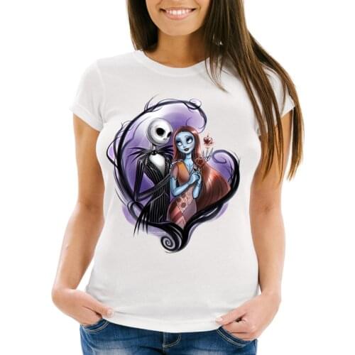 Nightmare Before Christmas Jack And Sally T-Shirt Women T-shirts Humor Girl Heart Tattoo T Shirt Casual Tops Hipster Cool Tees