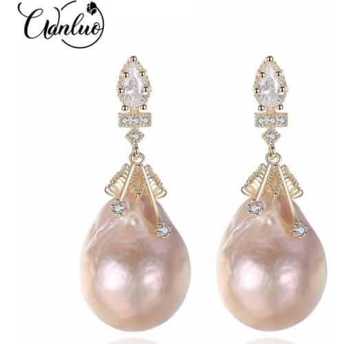 WL Brand Baroque Oval Shape Natural Freshwater Pearls S925 Stud Earrings and 925 Sterling Silver Special for Women Fine Jewelry