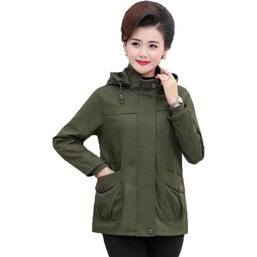 New Spring Autumn Coat Female Plus Size Casual Womens Trench Coat Fashion Basic Zipper Pocket Outerwear Tops Mother Dress 5XL