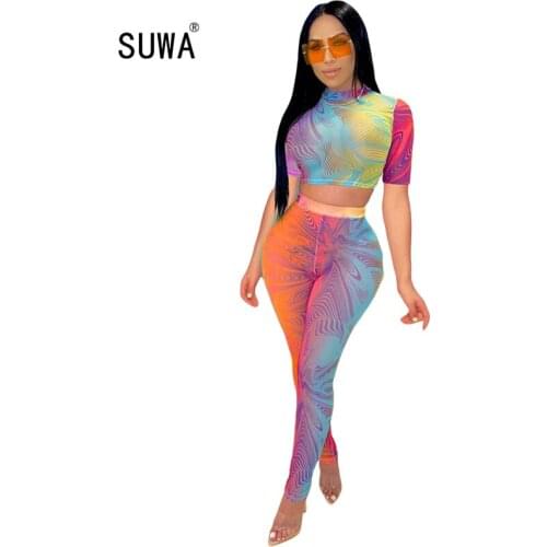 Simenual Color Patchwork Sporty Matching Set Women Fashion Casual Workout 2 Piece Outfits Short Sleeve Crop Top And Pants Sets