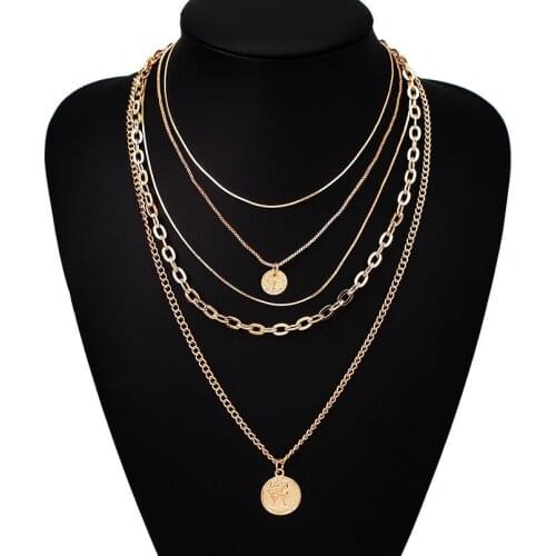 Metal Multilayer Long Chain Choker Necklaces For Women Vintage Alloy Pendant Necklace Female Jewelry Accessories UKMOC