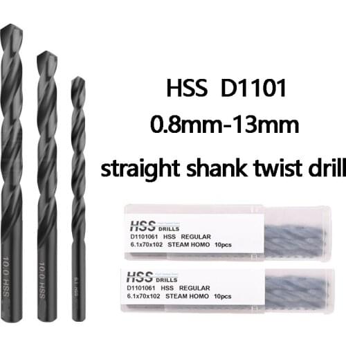 0.8-13mm D1101 HSS Straight Shank Twist Drill 100% Original Processing Steel Cast Steel Alloy Non-Alloy Steel 5Pcs 10Pcs