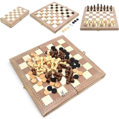 1Set Interactive Montessori Wooden Chess Stimulation Foldable Chess Early Learning Toy Gift for Toddler’s Toy F3ME